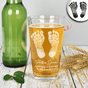 GeckoCustom Custom Photo Baby Footprint Laser Engraved Beer Glass HA75 890584 16oz