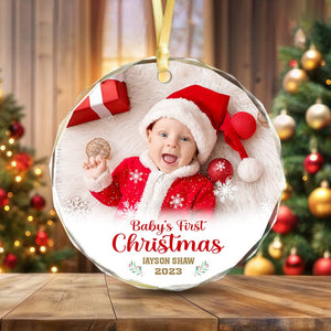 GeckoCustom Custom Photo Baby's First Christmas Glass Ornament HA75 891428