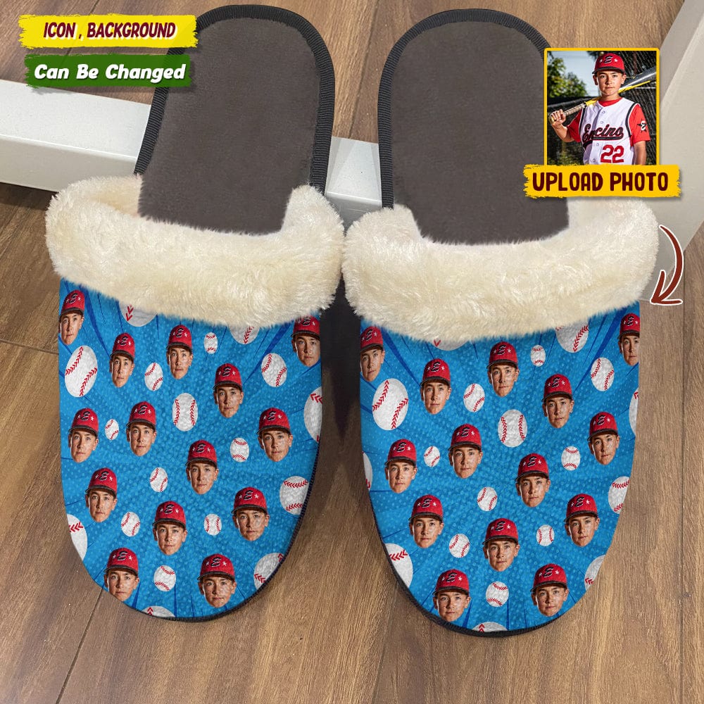 GeckoCustom Custom Photo Baseball Plush Slippers T368 HN590
