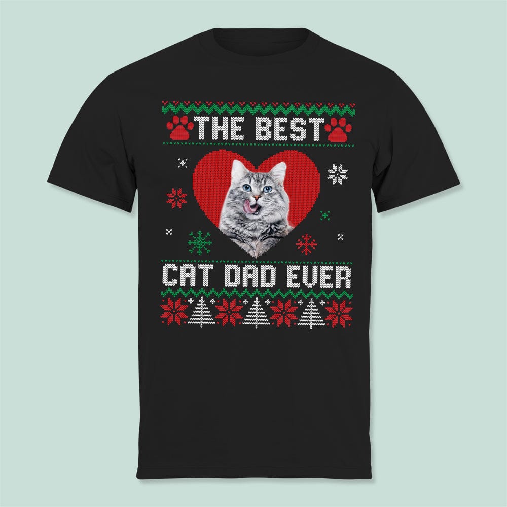 GeckoCustom Custom Photo Best Cat Dad Christmas Sweatshirt N304 889961 Sweatshirt / S Black / S