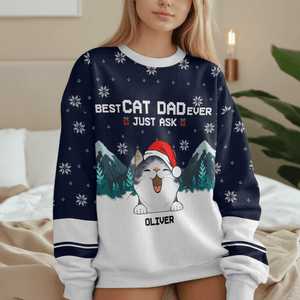 GeckoCustom Custom Photo Best Cat Dad Ever Just Ask Cat AOP Ugly Sweatshirt T368 888696