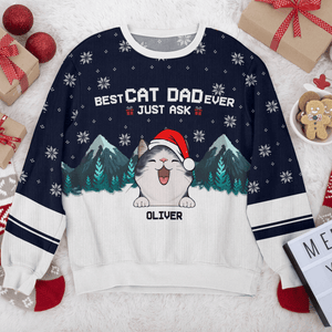 GeckoCustom Custom Photo Best Cat Dad Ever Just Ask Cat AOP Ugly Sweatshirt T368 888696