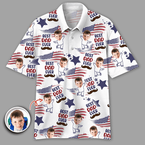 GeckoCustom Custom Photo Best Dad Ever USA Flag Polo Shirt HA75 890694