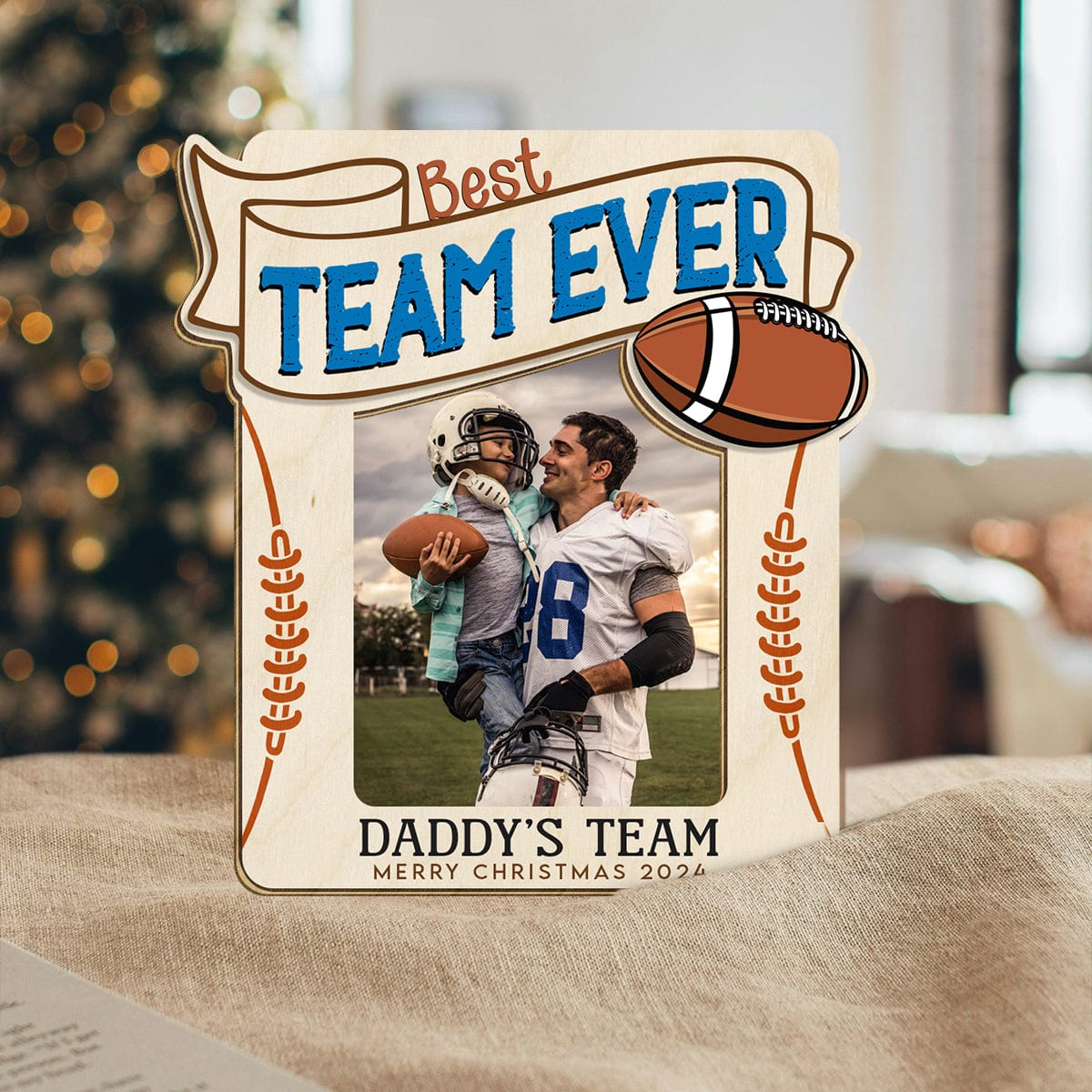 GeckoCustom Custom Photo Best Team Ever Football Dad Christmas Gift Car Visor Clip HO82 890698