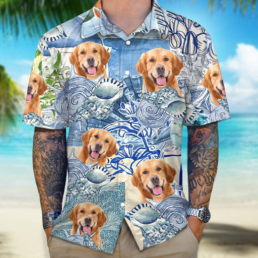GeckoCustom Custom Photo Blue Aesthetics Dog Hawaii Shirt DM01 890837