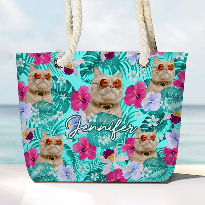 GeckoCustom Custom Photo Canvas Beach Bag With Rope Handle Cat N304 889621