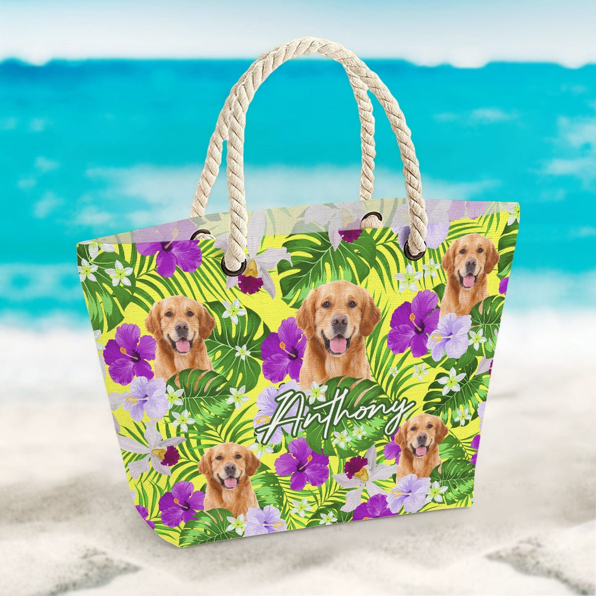 GeckoCustom Custom Photo Canvas Beach Bag With Rope Handle Dog N304 889609