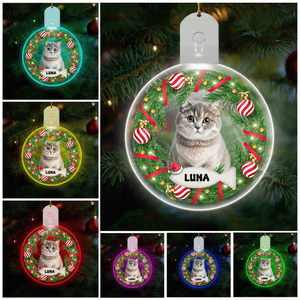 GeckoCustom Custom Photo Cat Circle Led Acrylic Ornament For Christmas HA75 891648 3in