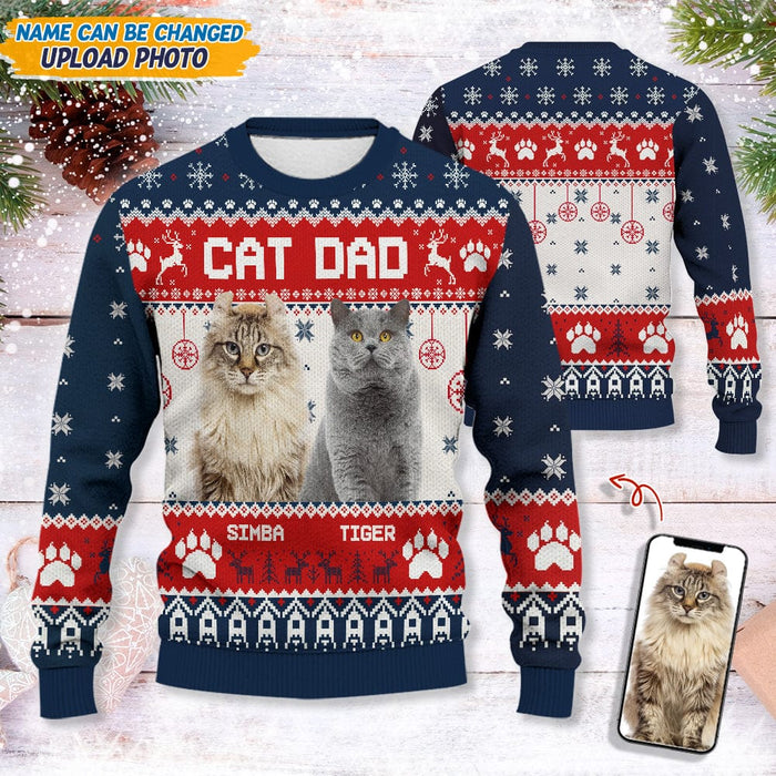 GeckoCustom Custom Photo Cat Dad Cat Mom Ugly Sweater N304 889927