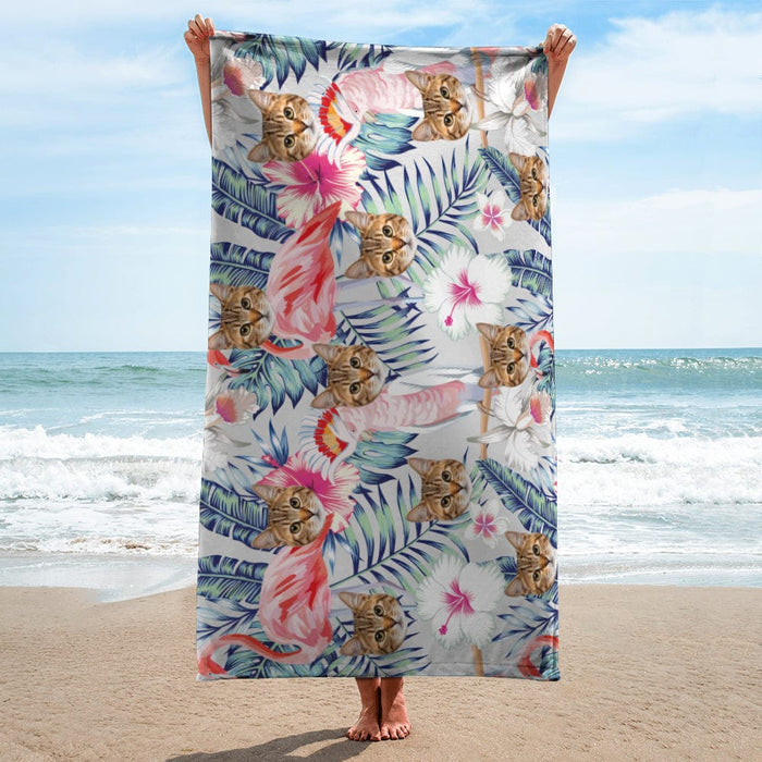 GeckoCustom Custom Photo Cat Hawaiian Vacation Style Beach Towel N304 890671 30"x60"
