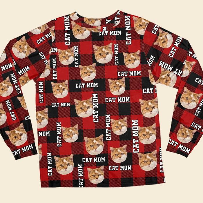 GeckoCustom Custom Photo Cat Mom Cat Dad With Buffalo Plaid Pattern Pajamas Set N304 889786 Only Shirt / S