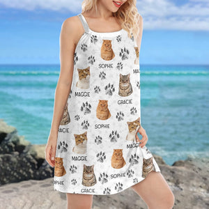 GeckoCustom Custom Photo Cat Paw Women's Sleeveless Cami Dress TA29 889400