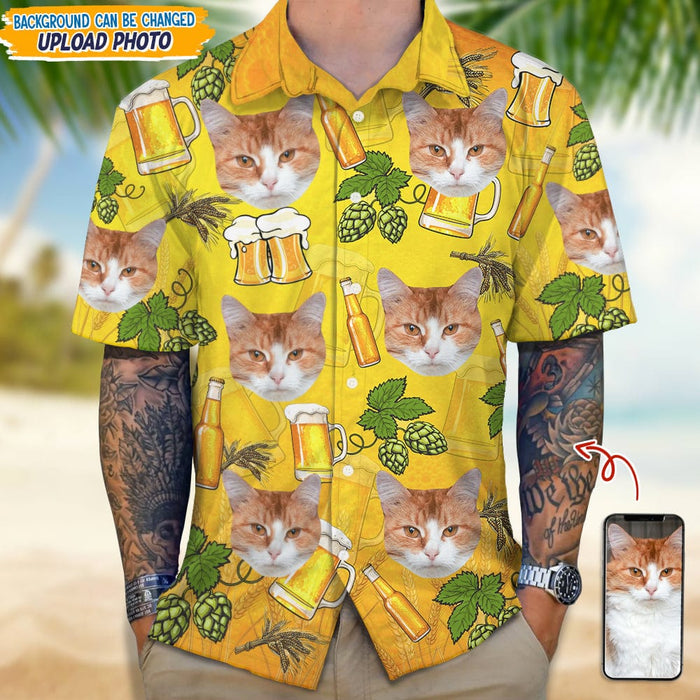 GeckoCustom Custom Photo Cat With Beer Bottle Hawaii Shirt N304 889359