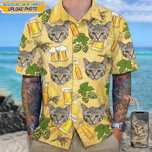 GeckoCustom Custom Photo Cat With Beer Bottle Hawaii Shirt N304 889359