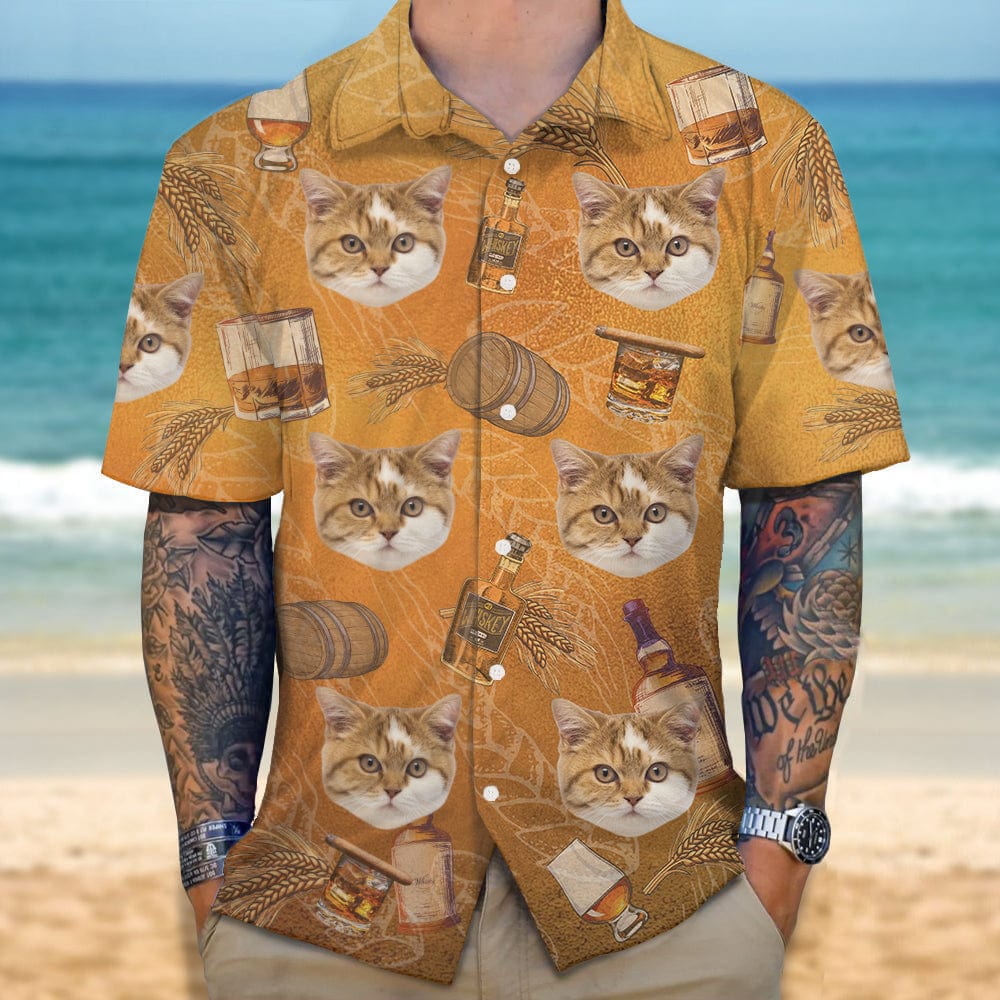 GeckoCustom Custom Photo Cat With Whiskey Hawaii Shirt TA29 889369