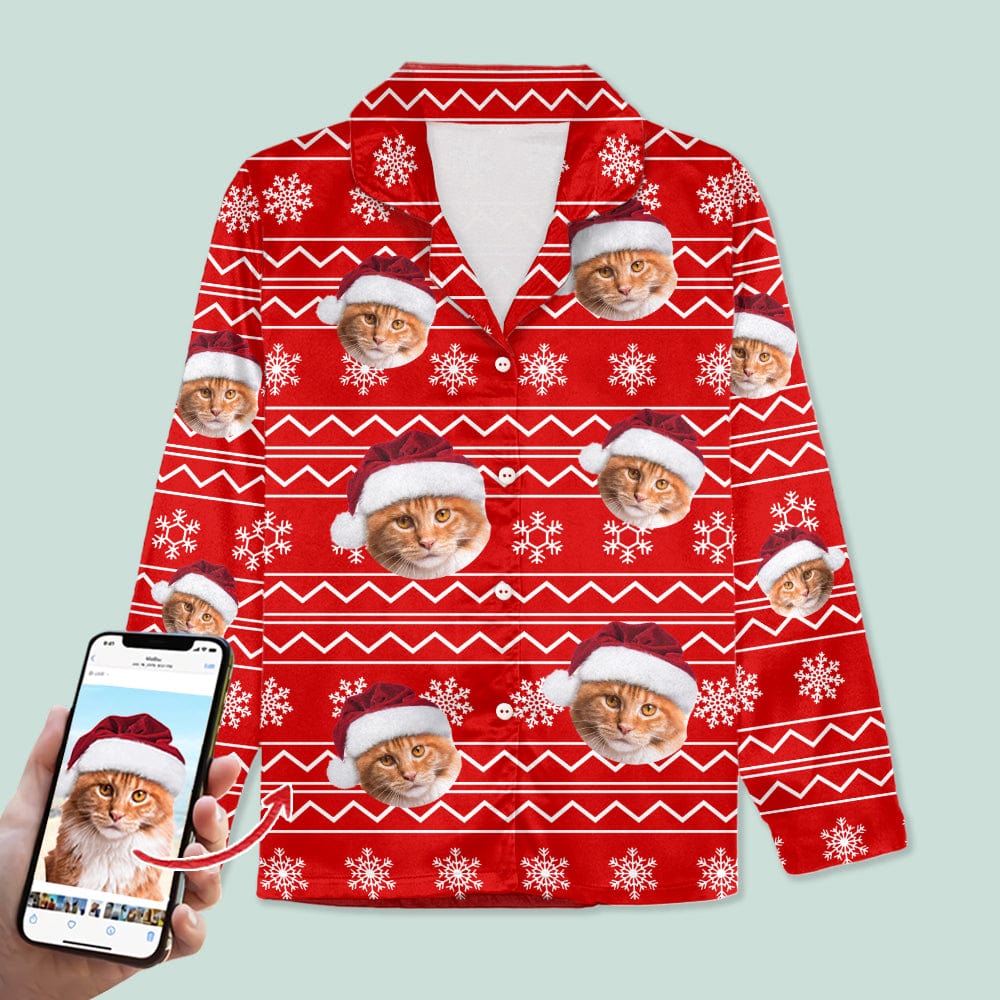 GeckoCustom Custom Photo Christmas Cat Pajamas N304 HN590 For Adult / Only Shirt / XS