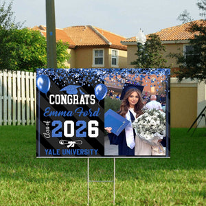 GeckoCustom Custom Photo Congrats 2025 Senior Multicolor Glitter Balloon Graduation Yard Sign HA75 891864