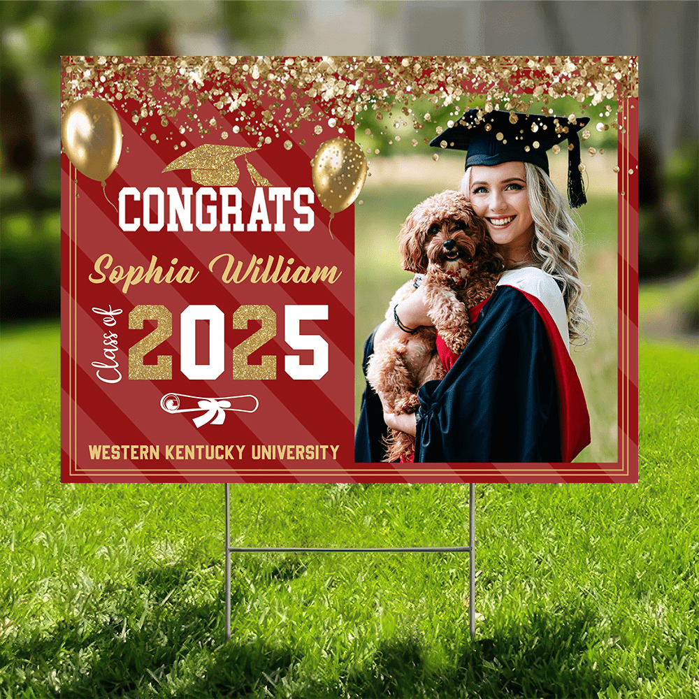 GeckoCustom Custom Photo Congrats 2025 Senior Multicolor Glitter Balloon Graduation Yard Sign HA75 891864