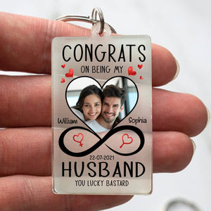 GeckoCustom Custom Photo Congrats On Being My Husband Family Acrylic Keychain N304 889943 60mmW x 40mmH