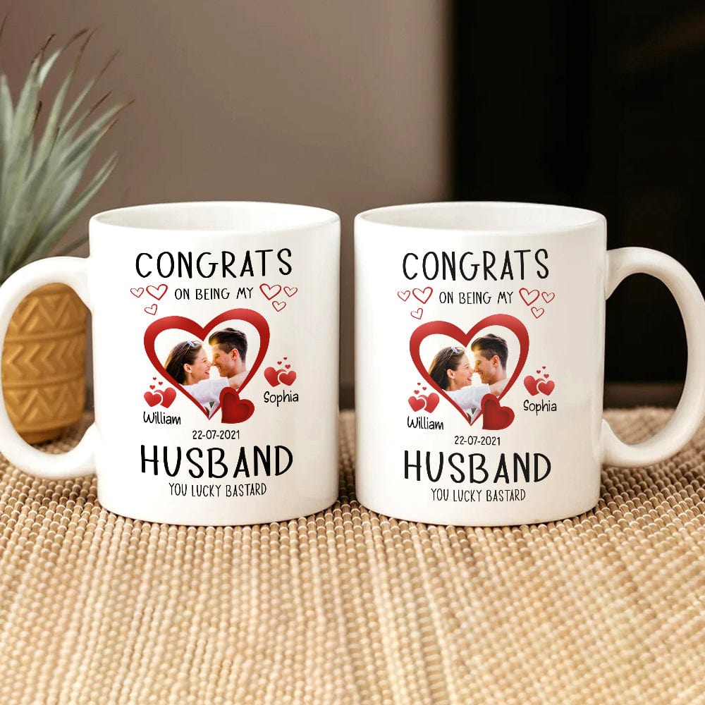 GeckoCustom Custom Photo Congrats On Being My Husband Family Mug N304 889947