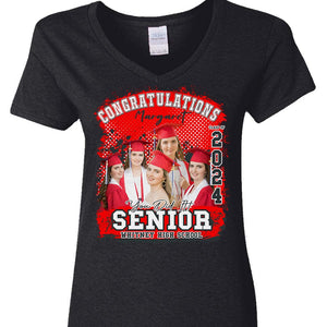 GeckoCustom Custom Photo Congratualtions Senior 2024 Graduation Shirt N304 889839 Women V-neck / V Black / S