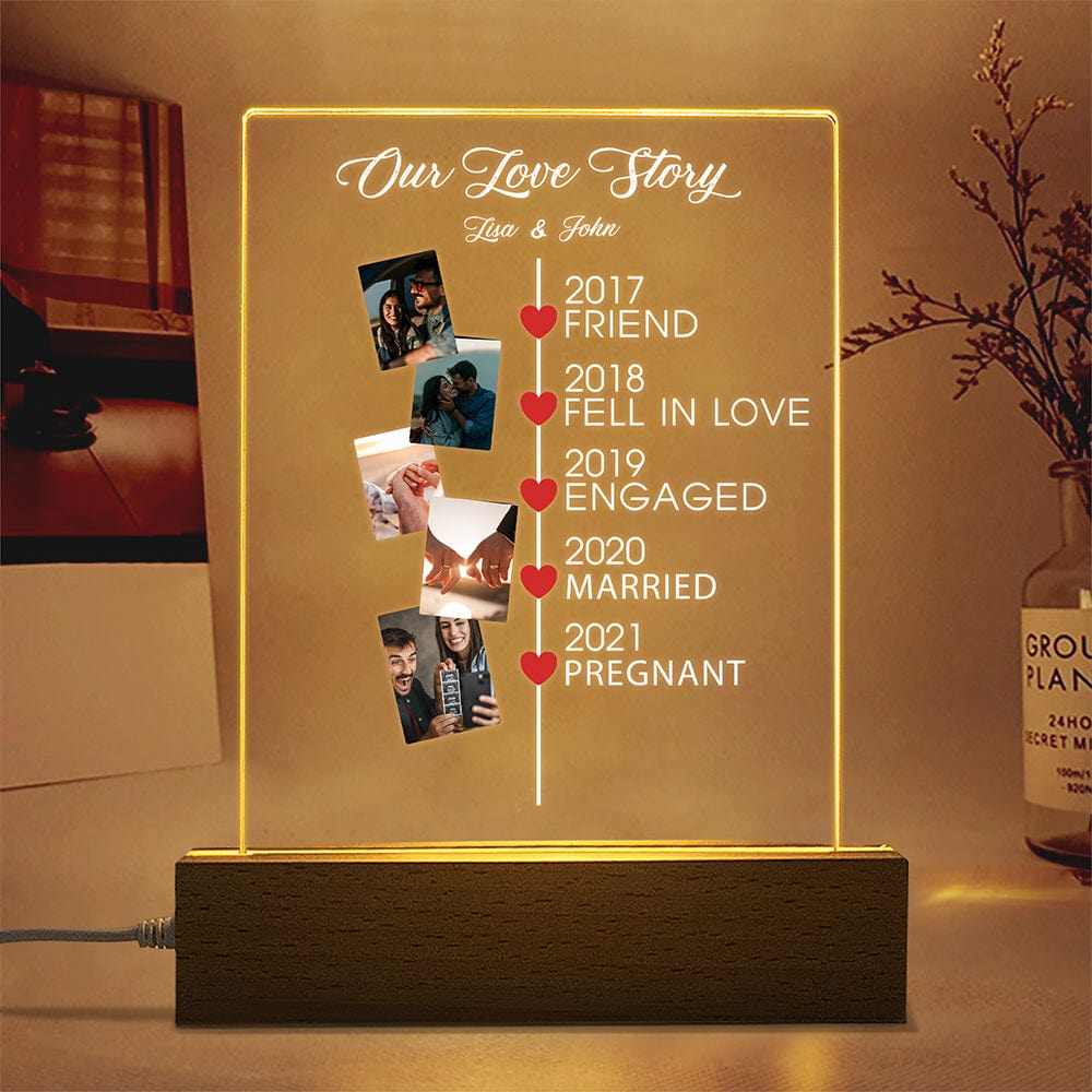 GeckoCustom Custom Photo Couple Our Love Story Acrylic Plaque LED Night Light LM32 893011 Acrylic / 7.9"x4.5"