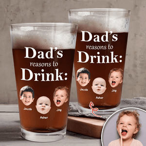 GeckoCustom Custom Photo Dad's Reason To Drink Print Beer Glass HA75 890534 16oz