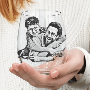 GeckoCustom Custom Photo Dad & Son, Dad & Daughter Family Stemless Wine Glass Unique Father's Day Gift HO82 893414 14.5 oz