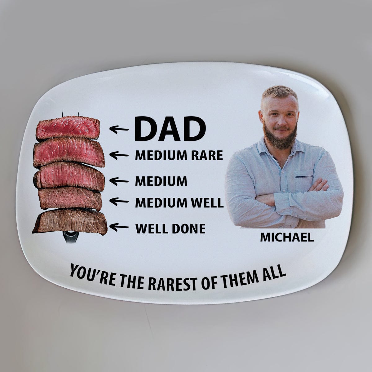 Personalized Father's Day Grilling Plate, Custom Dad Steak Doneness Chart, Unique BBQ Gift, You're The Rarest Of Them All Platter - Geckocustom.com Personalized Father's Day Grilling Plate, Custom Dad Steak Doneness Chart, Unique BBQ Gift, You're The Rarest Of Them All Platter - Geckocustom.com