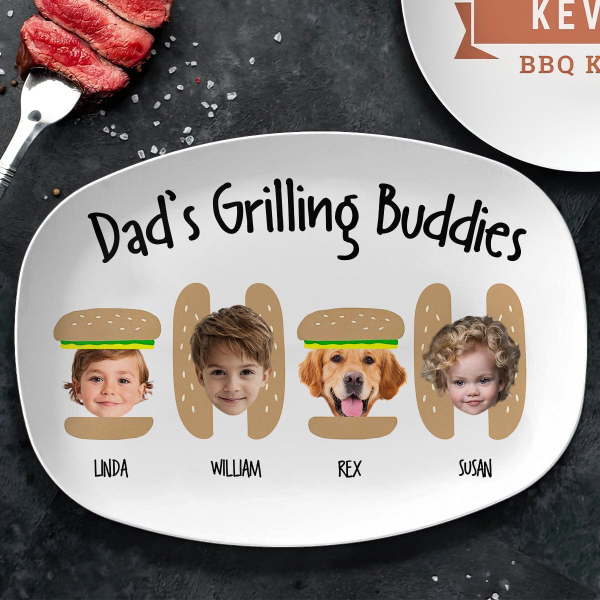 GeckoCustom Custom Photo Daddy's Grilling Buddies Burger Hot Dog Father's Day Platter DM01 891069 10.5oz