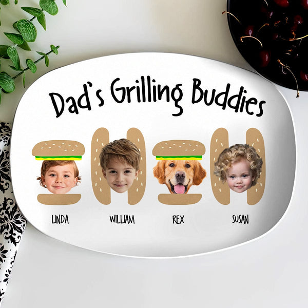 Personalized Daddy's Grilling Platter With Kids Names Photo