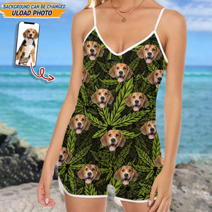 GeckoCustom Custom Photo Dog And Weed Design Romper N304 889383