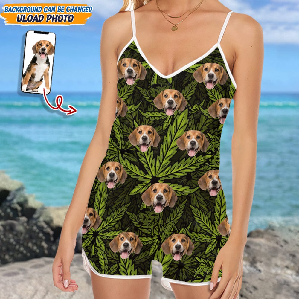 GeckoCustom Custom Photo Dog And Weed Design Romper N304 889383