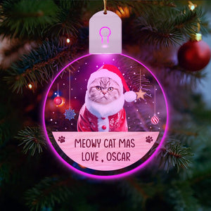 GeckoCustom Custom Photo Dog, Cat Merry Christmas Circle Led Acrylic Ornament HA75 891664 3 inches