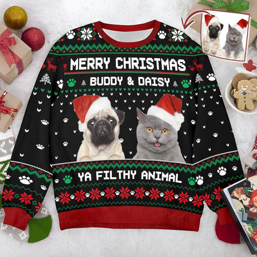 GeckoCustom Custom Photo Dog Cat Merry Christmas Ya Filthy Animal All-Over-Print Sweatshirt K228 HN590