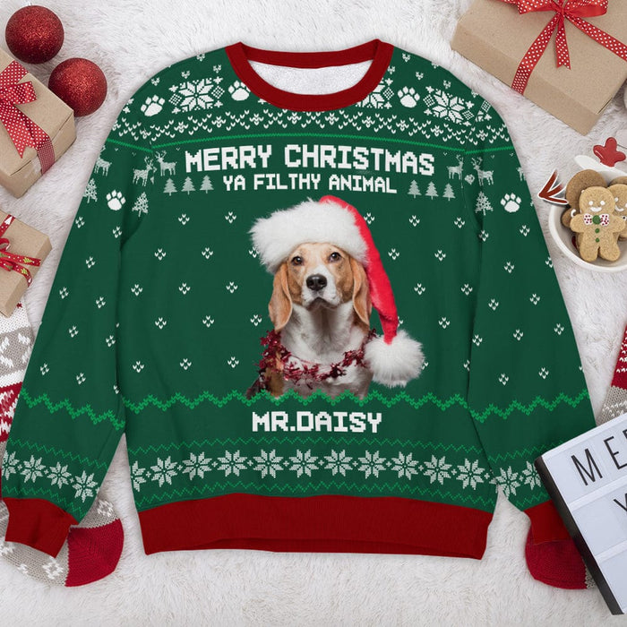 GeckoCustom Custom Photo Dog Cat Merry Christmas Ya Filthy Animal AOP Sweatshirt T368 HN590