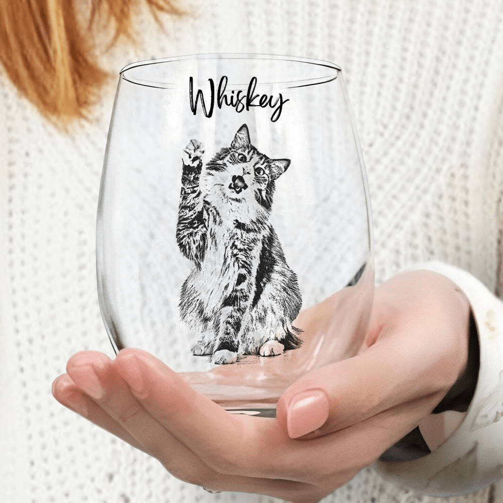 GeckoCustom Custom Photo Dog Cat Stemless Wine Glass Unique Dog Cat Lovers Gift HO82 893418 14.5 oz