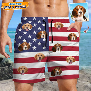GeckoCustom Custom Photo Dog Face American Flag Men's Beach Short K228 889188