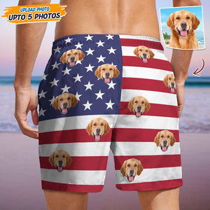 GeckoCustom Custom Photo Dog Face American Flag Men's Beach Short K228 889188