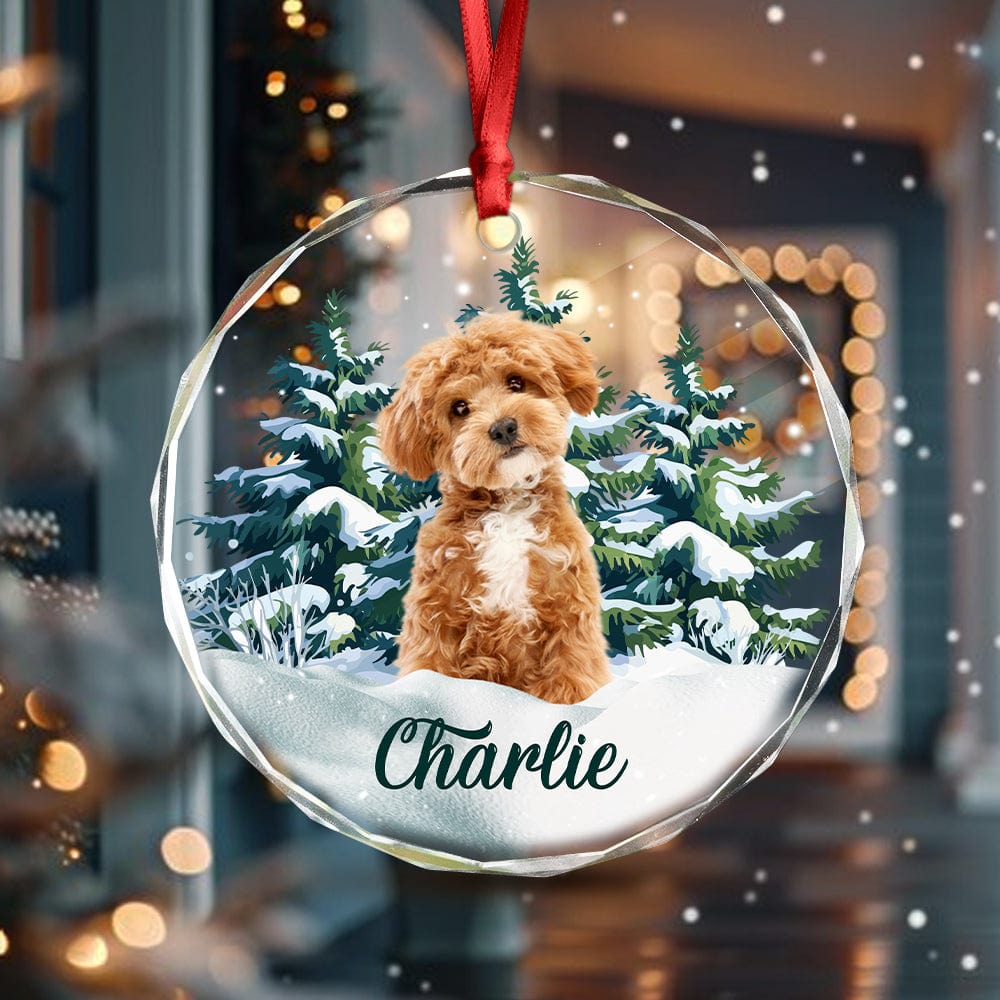 GeckoCustom Custom Photo Dog Glass Ornament For Christmas HA75 891552