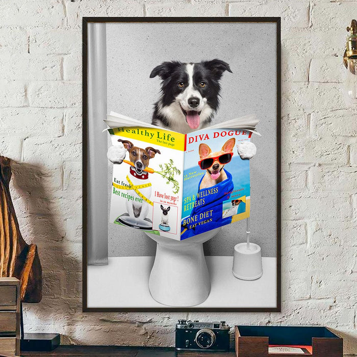 GeckoCustom Custom Photo Dog Read Newspaper In Toilet Poster N304 890210 Poster / 12" x 18"