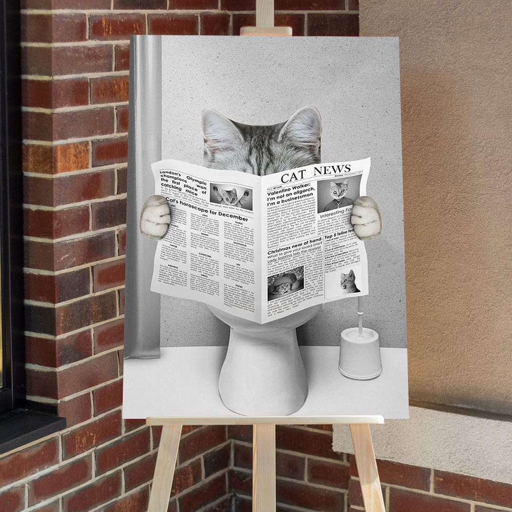 GeckoCustom Custom Photo Dog Cat Read Newspaper In Toilet Poster N304 890210