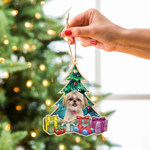 GeckoCustom Custom Photo Dog Under Christmas Tree Wooden Ornament N304 889897