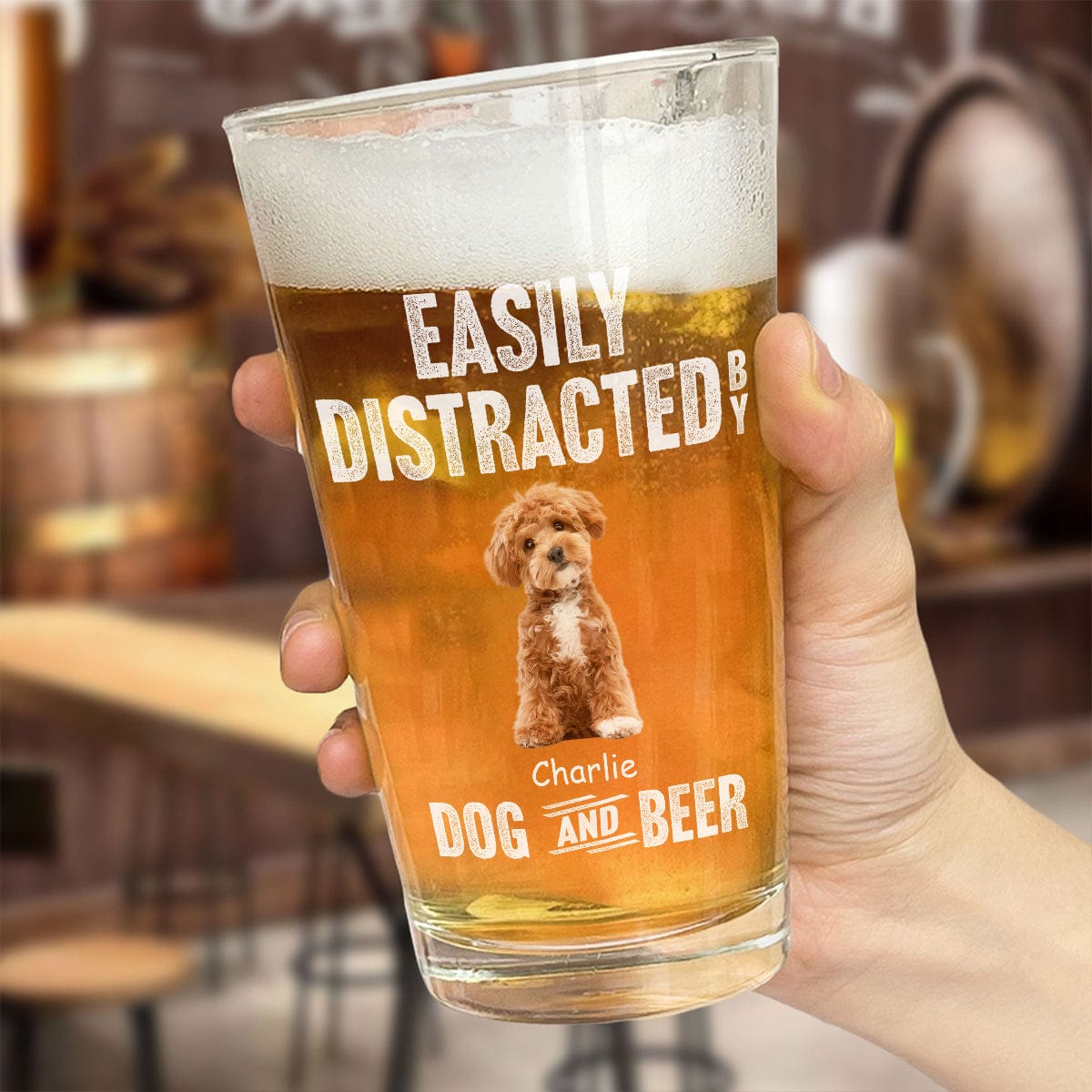 GeckoCustom Custom Photo Easily Distracted By Dogs And Beer Dog Print Beer Glass HA75 891224