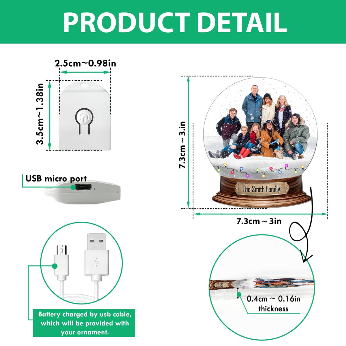 GeckoCustom Custom Photo Family, Friends Personalized Led Acrylic Ornament N304 HA75 891700 3 inches