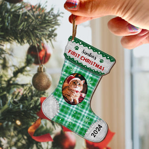 GeckoCustom Custom Photo First Christmas Dog Cat Stocking Wood Ornament HA75 891110