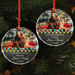 GeckoCustom Custom Photo First Christmas Engaged Couple Glass Circle Ornament HO82 893088