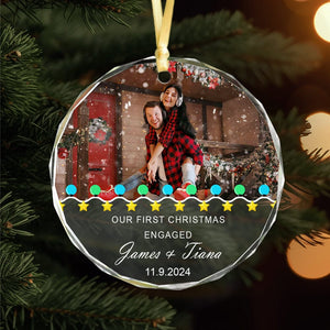 GeckoCustom Custom Photo First Christmas Engaged Couple Glass Circle Ornament HO82 893088