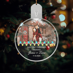 GeckoCustom Custom Photo First Christmas Engaged Couple Led Acrylic Ornament HO82 893252 3 inches