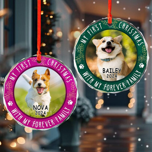 Custom Photo First Christmas Pet Lovers - Personalized Glass Ornament ...